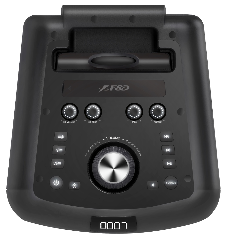 FENDA F&D párty repro PA300/ trolejové/ 100W/ BT/ USB/ FM rádio/ optický vstup/ bezdrát. mikrofon/ dálkové ovládání